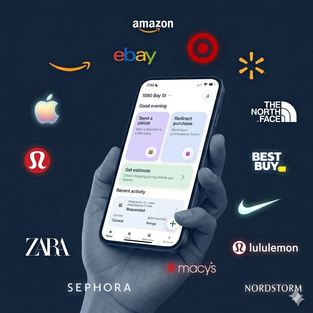 Tewon redirect shopping view surrounded by major retail brands
